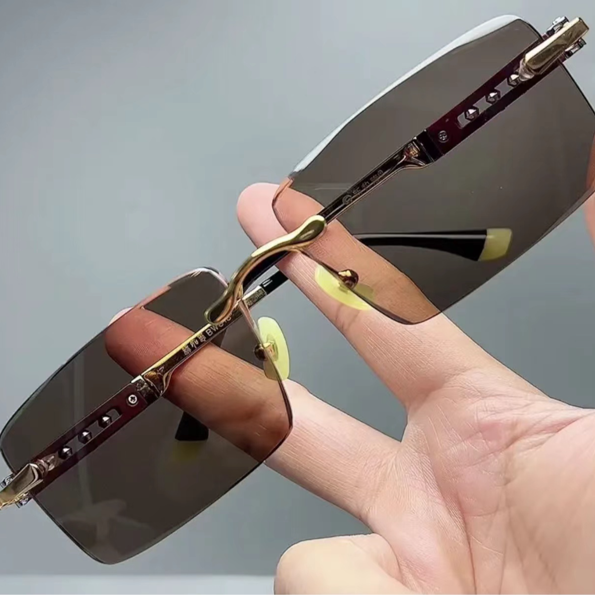 天然水晶太阳镜东海墨镜石头护目清凉茶色眼镜 商务款-金色镜架