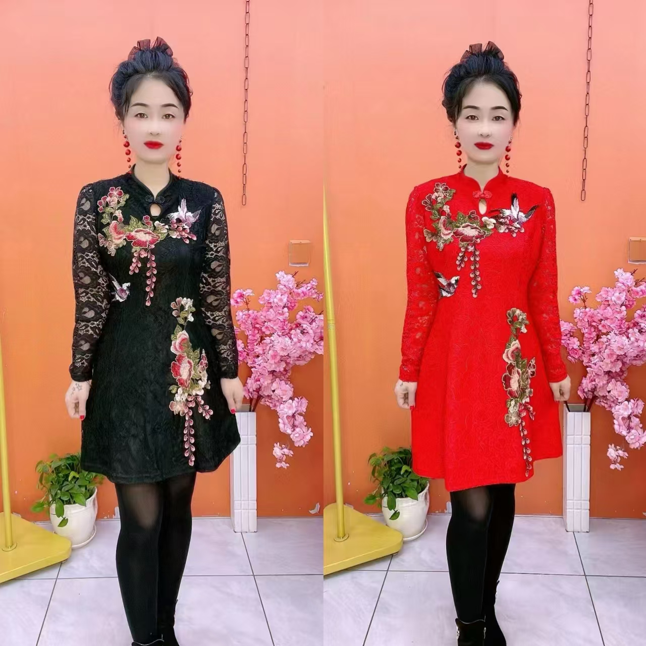 喜鹊报喜显瘦旗袍裙