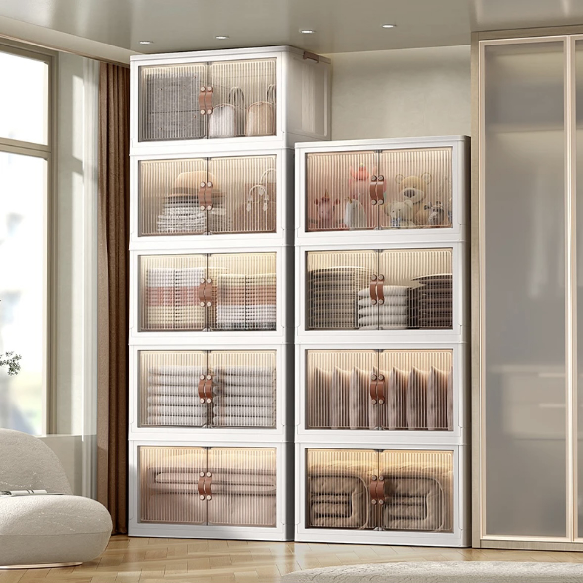 新疆包邮免安装多层收纳柜家用储物柜可折叠移动落地双开门整理柜