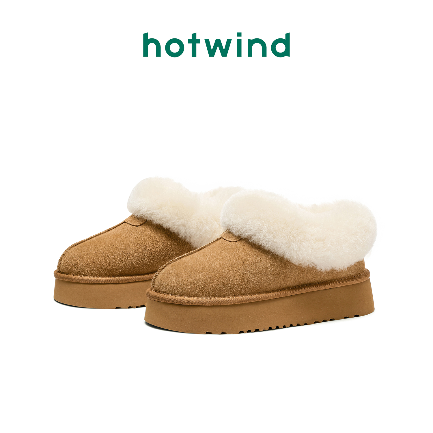 Hotwind/热风百搭筒靴女2023冬季新款时尚加绒保暖厚底套脚雪地靴