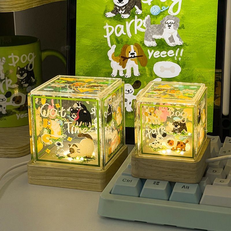 踏青小狗小夜灯床头氛围卧室网红亚克力亮灯底座USB摆件女生礼物