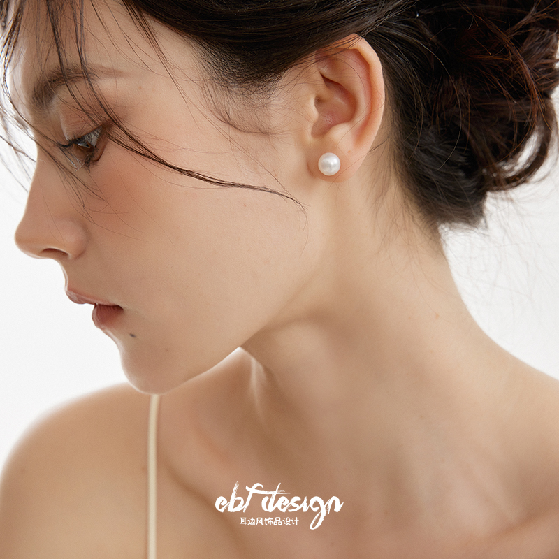EBFWIND【馒头珍珠】fever同款天然淡水珍珠简约百搭925银小巧耳钉