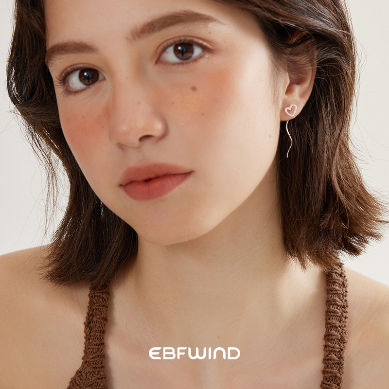 EBFWIND 足银耳饰 【心动曲线】甜美爱心波浪可拉动999银耳线耳钉
