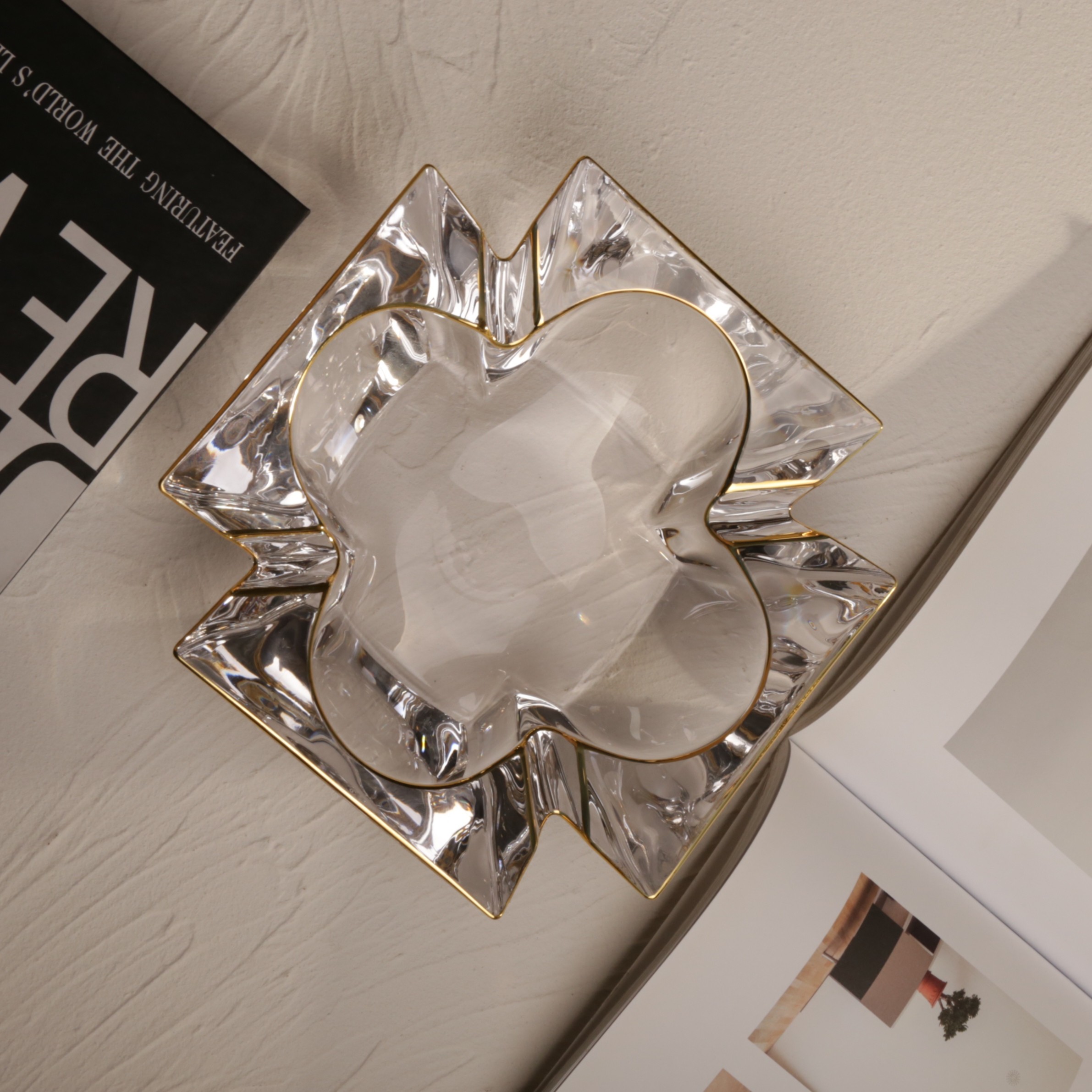 HESTIA  HOME水晶玻璃烟灰缸办公室家用轻奢金边烟灰缸