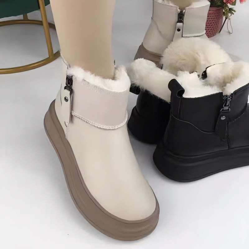 品牌断码东北加厚女厚底百搭平底防滑皮面雪地靴短靴女短筒雪地靴