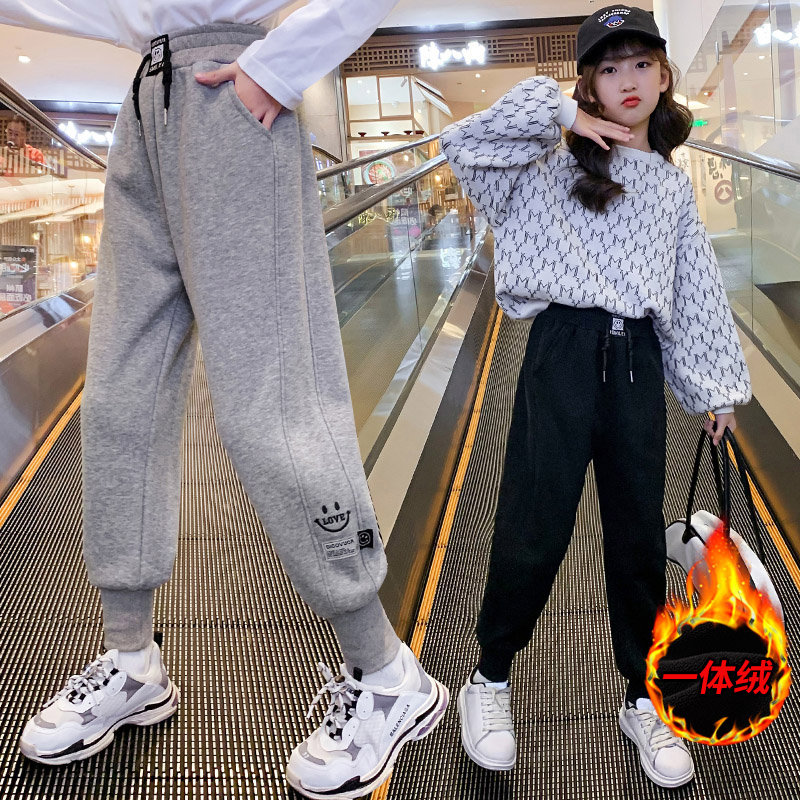 巴拉巴拉女童裤子加绒加厚秋冬时髦洋气儿童中大童休闲运动裤百搭