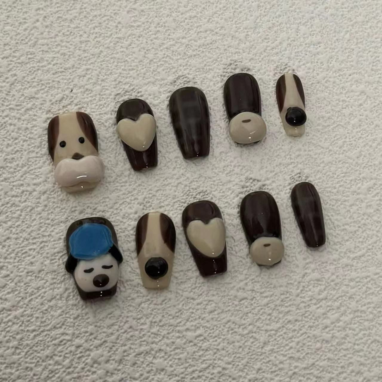 【芷间】小胡子狗狗款纯手工穿戴美甲可拆卸穿戴甲片指甲贴