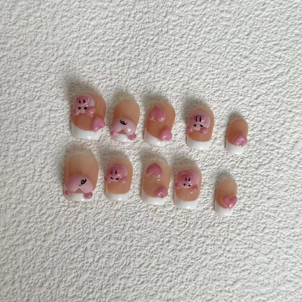 【芷间】卡通小粉猪纯手工穿戴美甲可拆卸穿戴甲片指甲贴