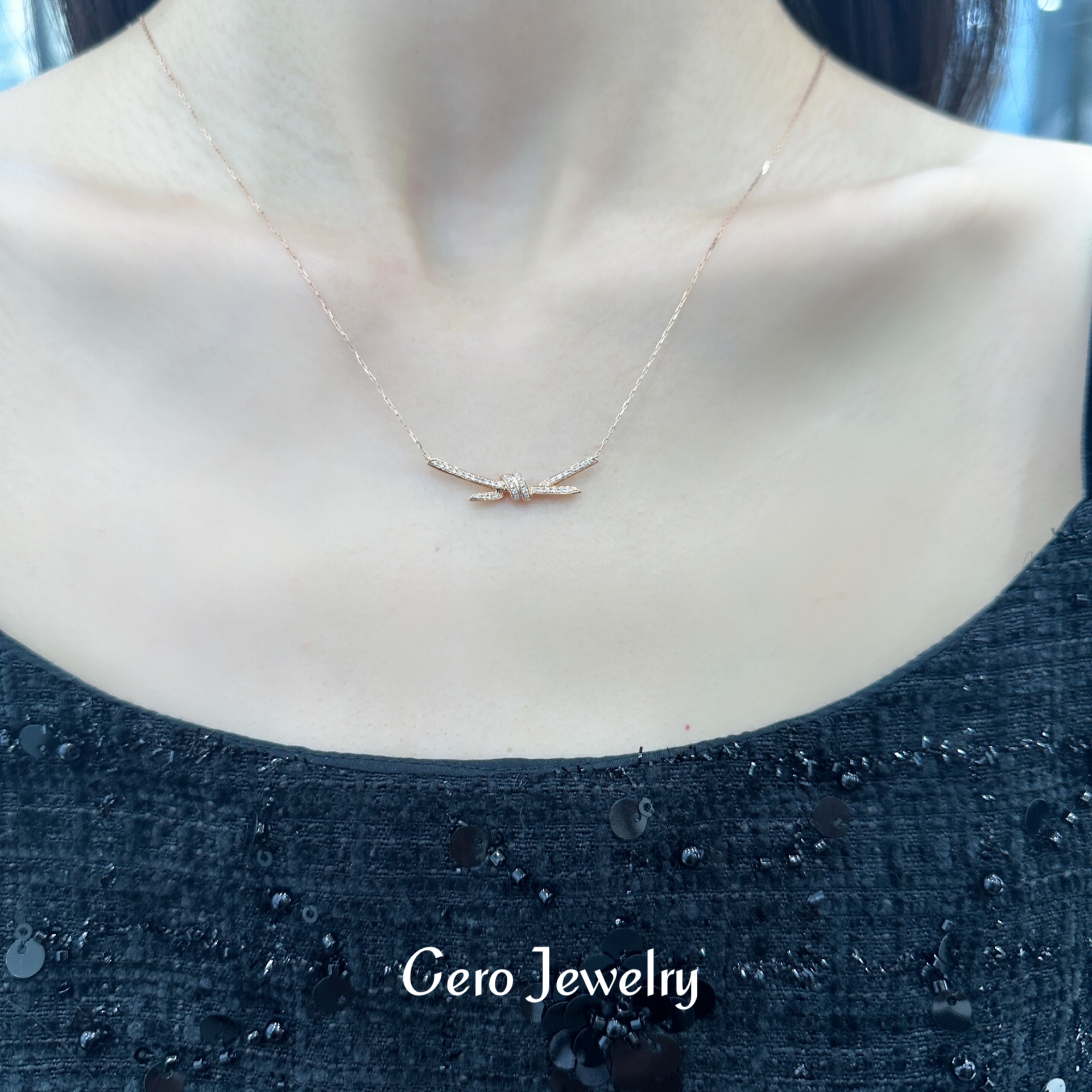 CERO 【蝴蝶结绳结】18K金轻奢时尚钻石项链AA0350