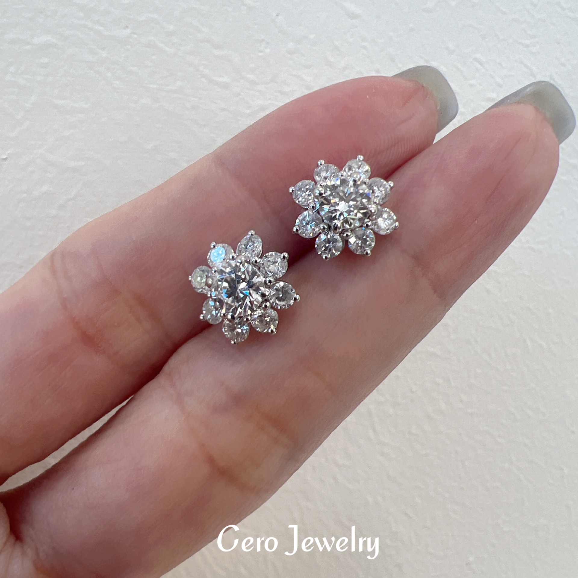 CERO【太阳花 】18k金轻奢时尚精致气质大气款钻石耳钉AA0405