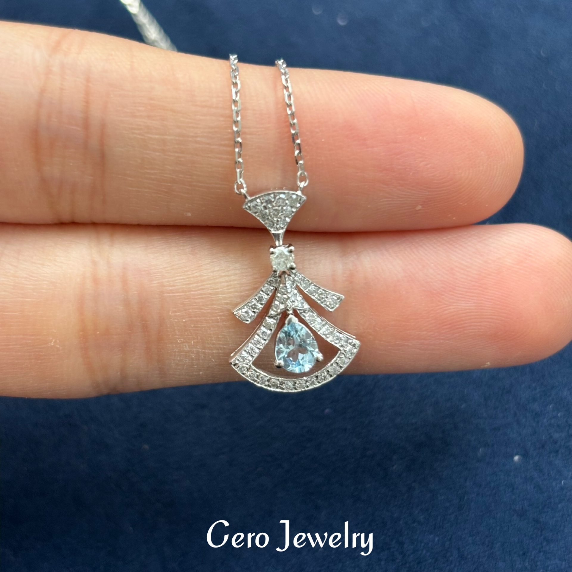 CERO【公主专属】铂金轻奢灵动时尚海蓝宝镶嵌钻石裙子项链AA0506