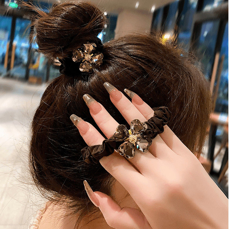 高端水钻四叶草发绳镶钻小肠发圈扎头发马尾头绳韩版丸子头皮筋