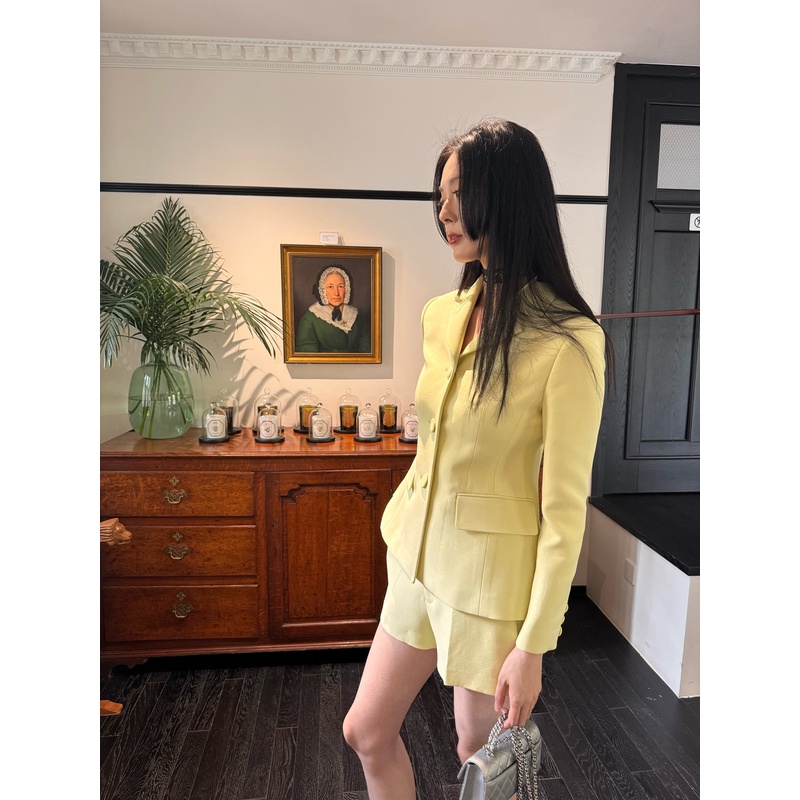 YIMAIMAI 浅奶油发财黄色75姆米重磅丝毛老钱风高级感西装