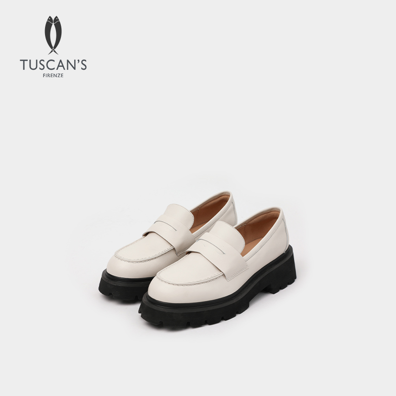 【轻奢】TUSCAN'S休闲新款女真皮圆头乐福鞋百搭时尚黑色女鞋TS时代