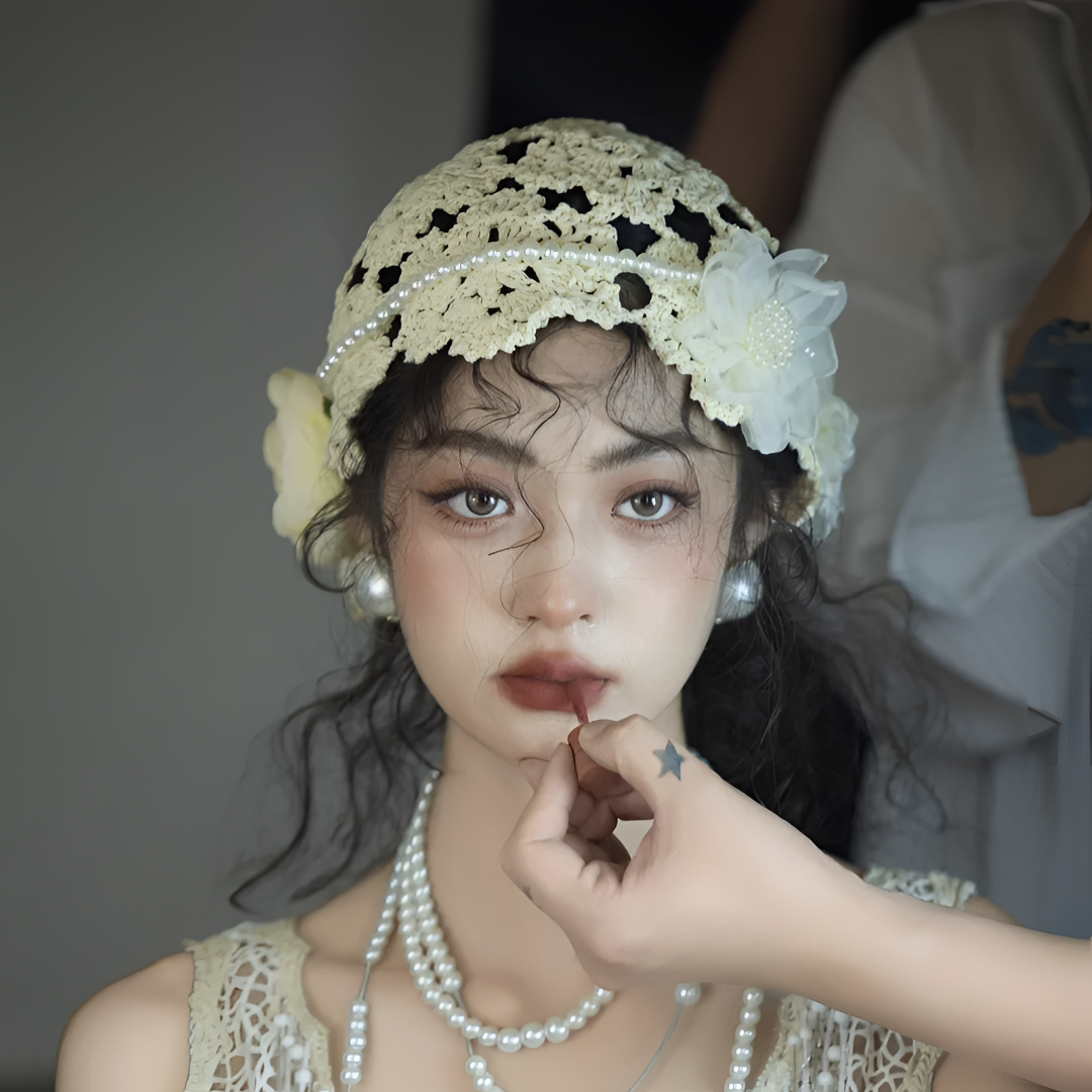 新娘头饰法式优雅复古蕾丝烫花礼帽结婚婚纱配饰气质镂空订婚古风