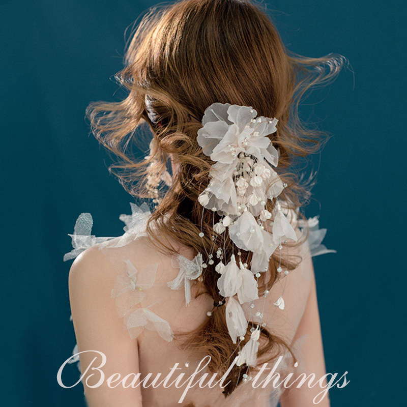 2024新款气质新娘韩式森系超仙娟纱披发马尾发饰订婚新娘婚纱发饰