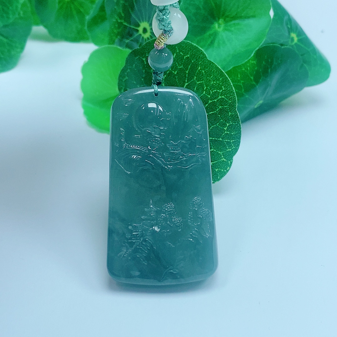 天然翡翠山水牌挂件