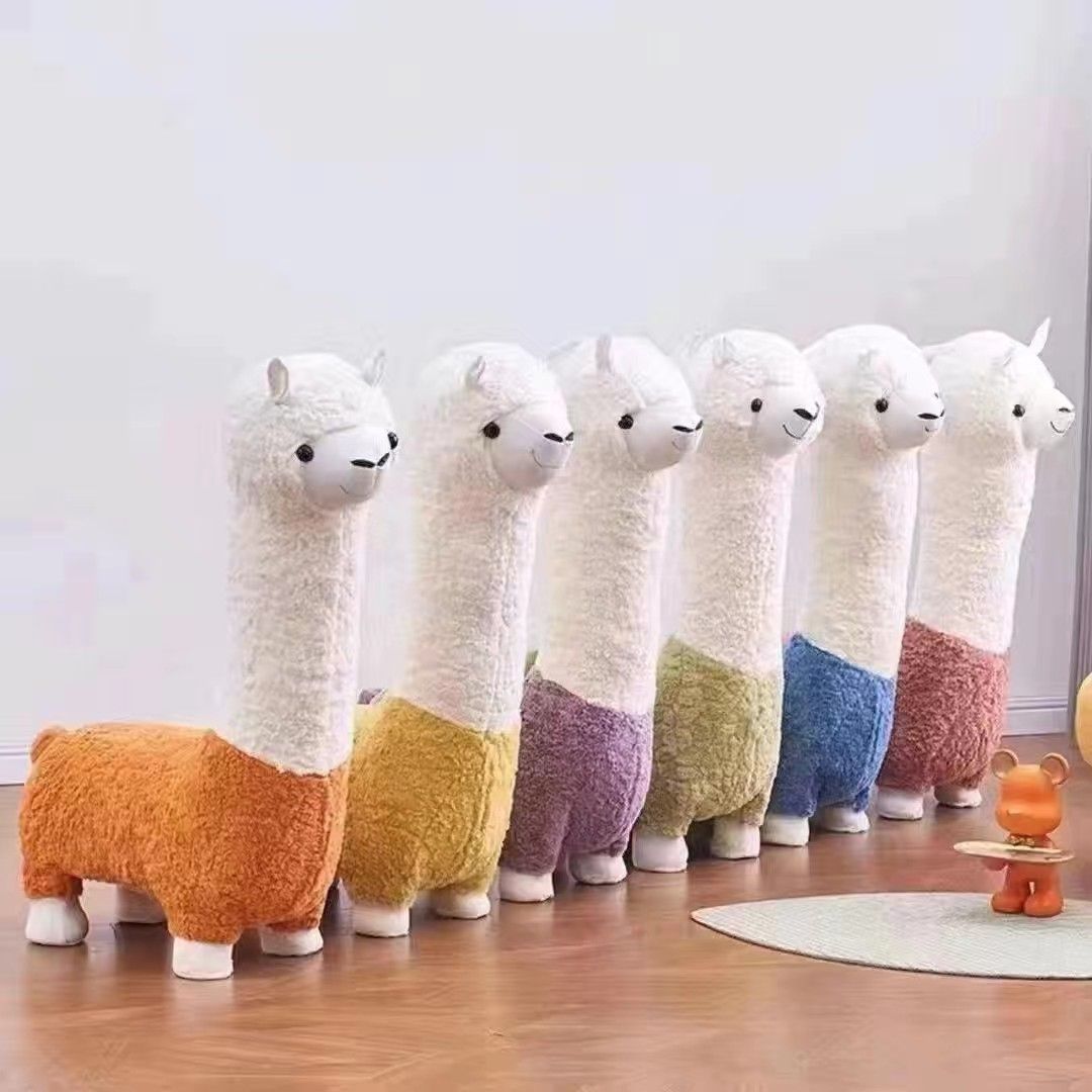 羊驼凳子座椅卡通沙发毛绒儿童创意换鞋坐凳动物客厅摆件拆洗