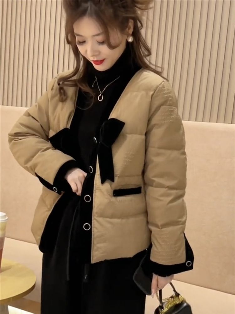 波司澄羽绒服小香风蝴蝶结棉服外套女冬季新款设计感洋气时尚保暖