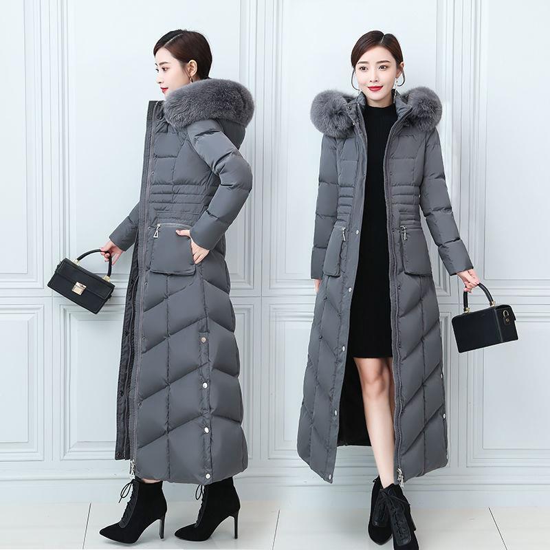 新高端加厚长过膝羽绒服女冬奢华仿狐狸毛领修身大码防寒服