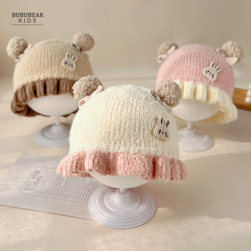 婴儿帽子秋冬可爱超萌针织套头帽宝宝冬季外出保暖防风毛线帽盆帽