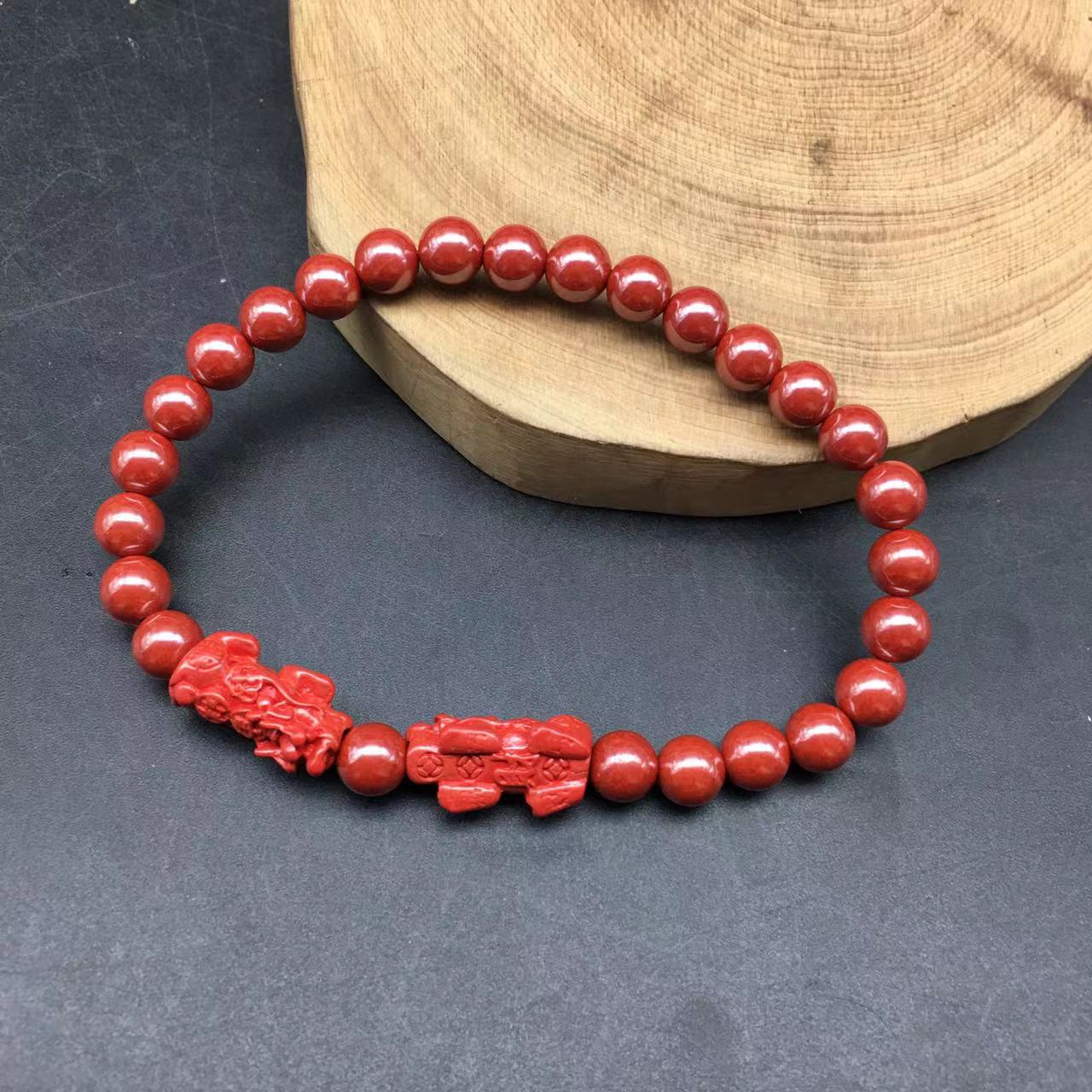 含辰砂工艺品DW072帝王色双皮丘带隔珠单圈手串6mm多样性发