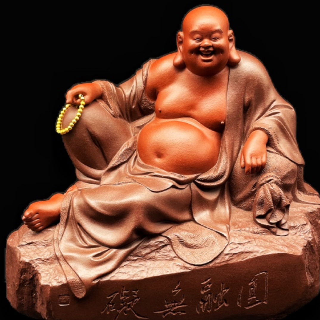 宜兴紫砂茶宠名家郭栋手工布袋弥勒佛茶玩家居办公茶道茶盘台摆件