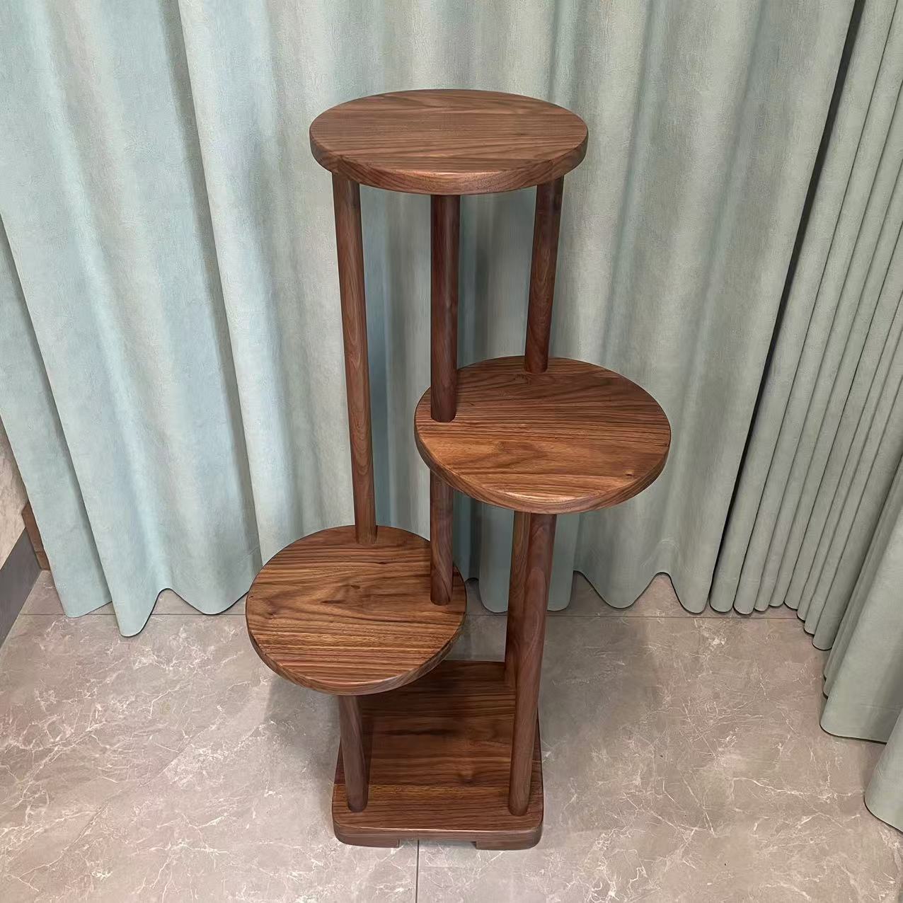 北美黑胡桃木花架客厅全实木落地式置物架阳台家用多肉架子