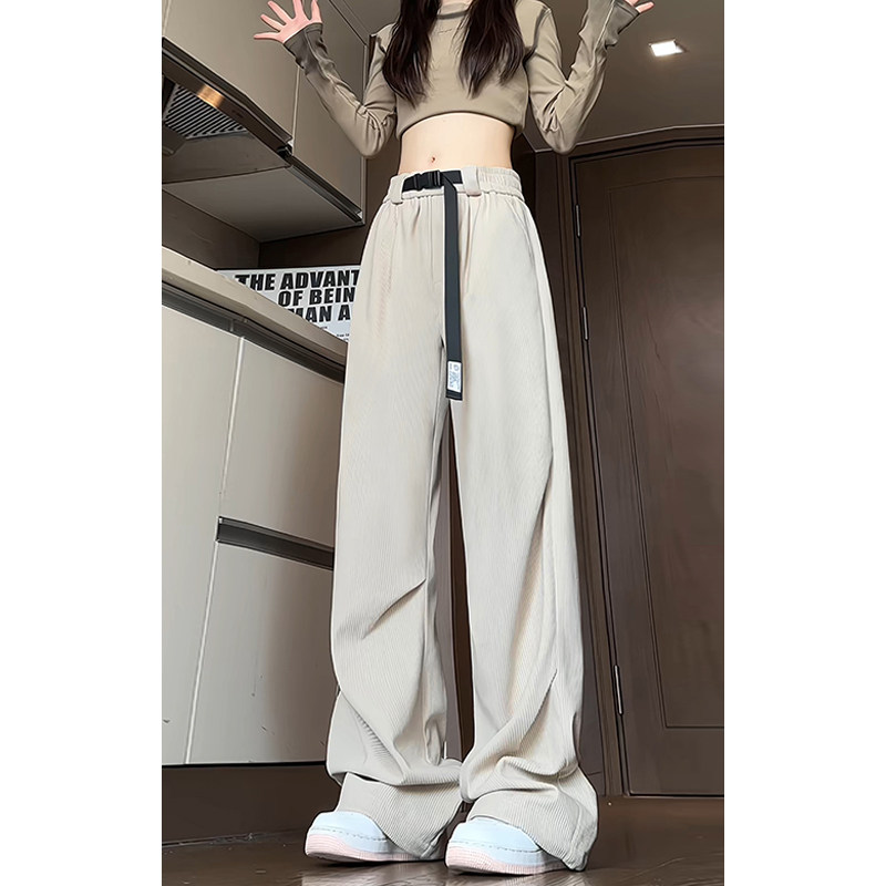 灯芯绒裤子男2024新款秋季直筒阔腿裤褶皱设计感休闲裤宽松拖地裤