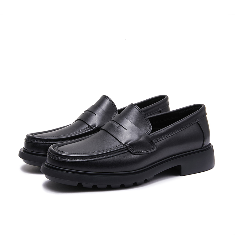 欧洲站新款素面男鞋一脚蹬商务休闲办公皮鞋莫卡辛鞋厚底乐福鞋男