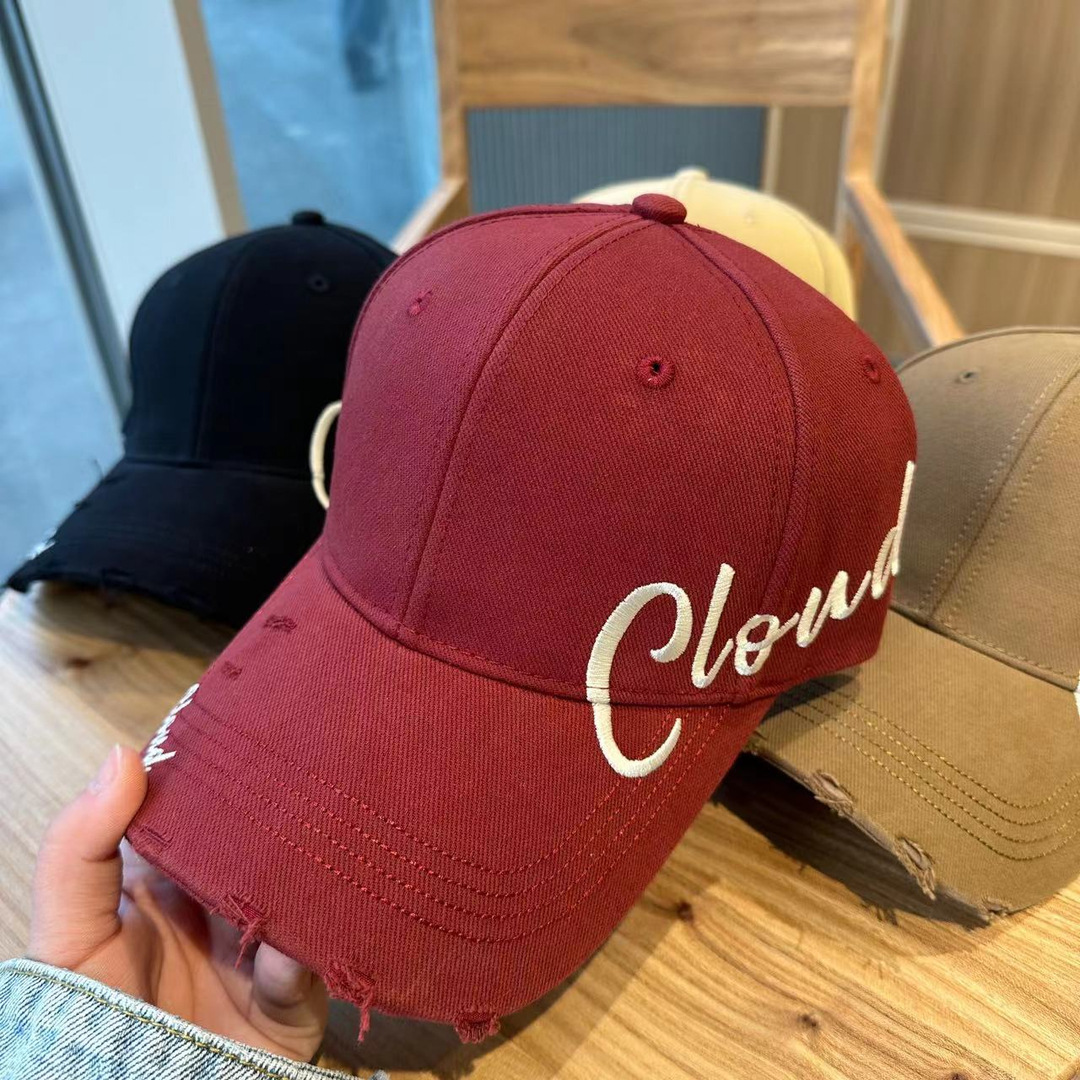 夏季女硬顶百搭刺绣字母破洞街头显脸小加深加大鸭舌帽男棒球帽潮