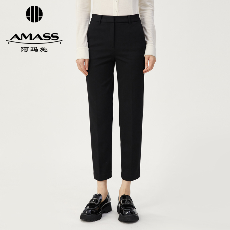 AMASS/阿玛施秋季新款女装厚款加绒九分裤显瘦直筒烟管裤5100302