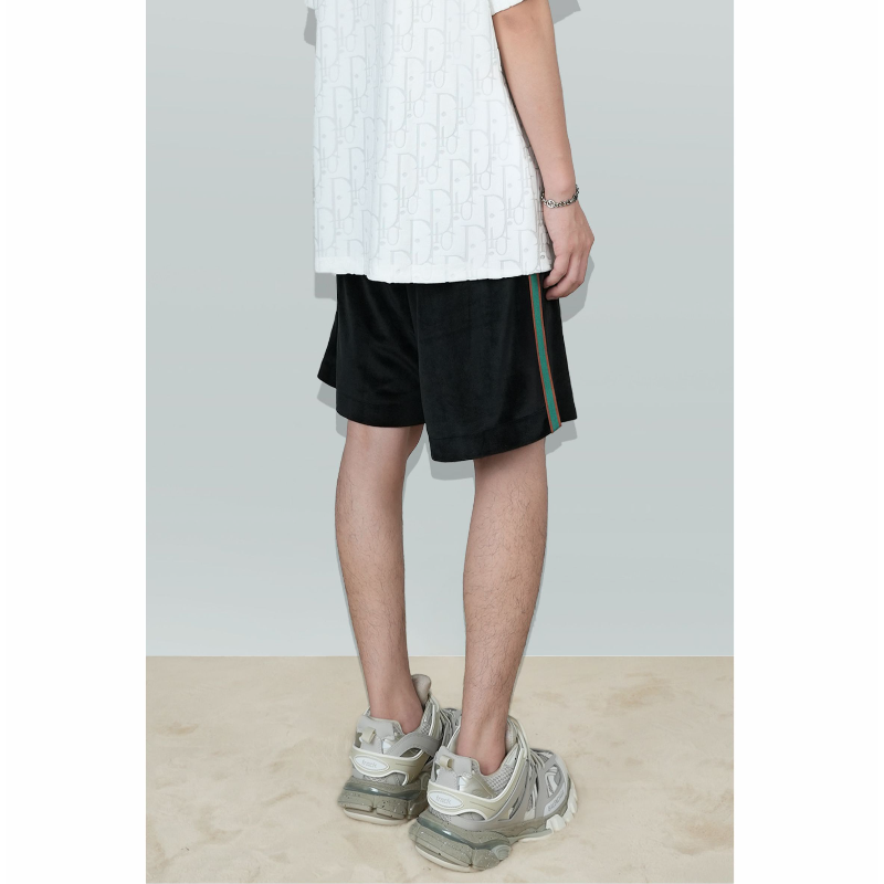 高奢5.5版#夏季四分显高短裤黑色丝绒短裤高级感短裤潮流短裤