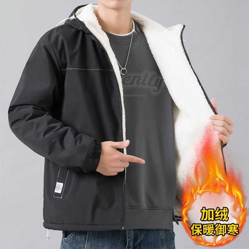 法乐琪夹克男秋冬季潮牌时尚外套加绒加厚保暖棉衣防水冲锋衣棉服