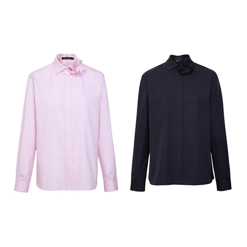 TRACY CHU【现货】欧若风高纱支棉樱花粉黑色时尚花朵款温婉衬衫3.0