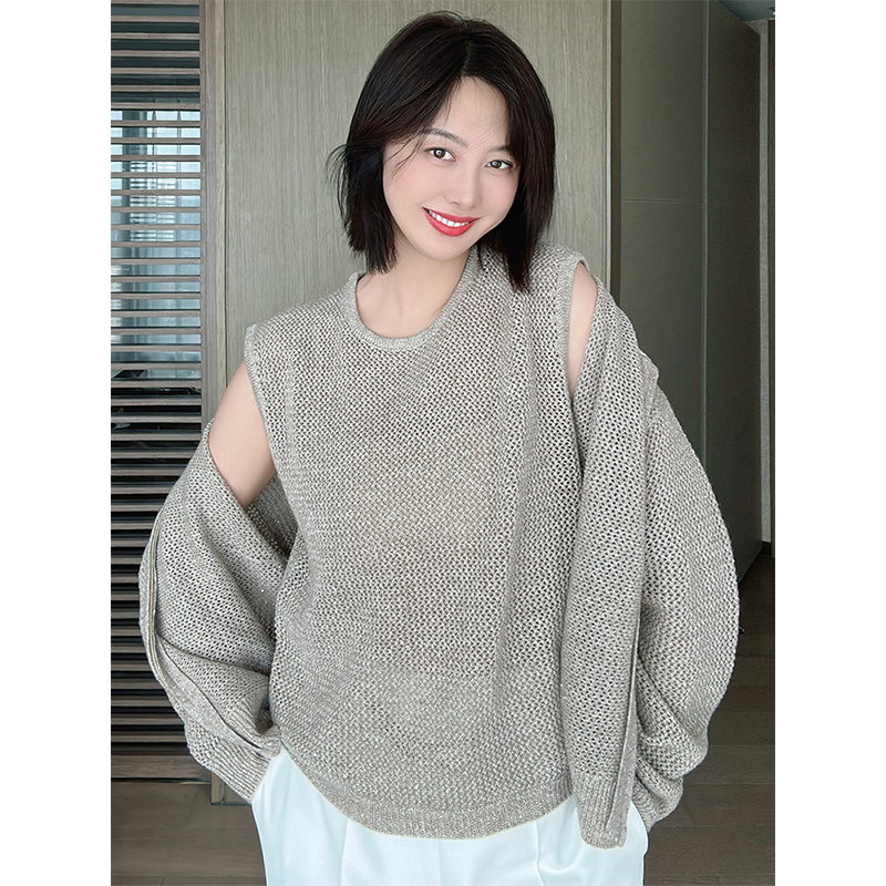 TRACYCHU 时尚休闲百搭复古BC同源艺术纱线金卡其圆领基础款背心