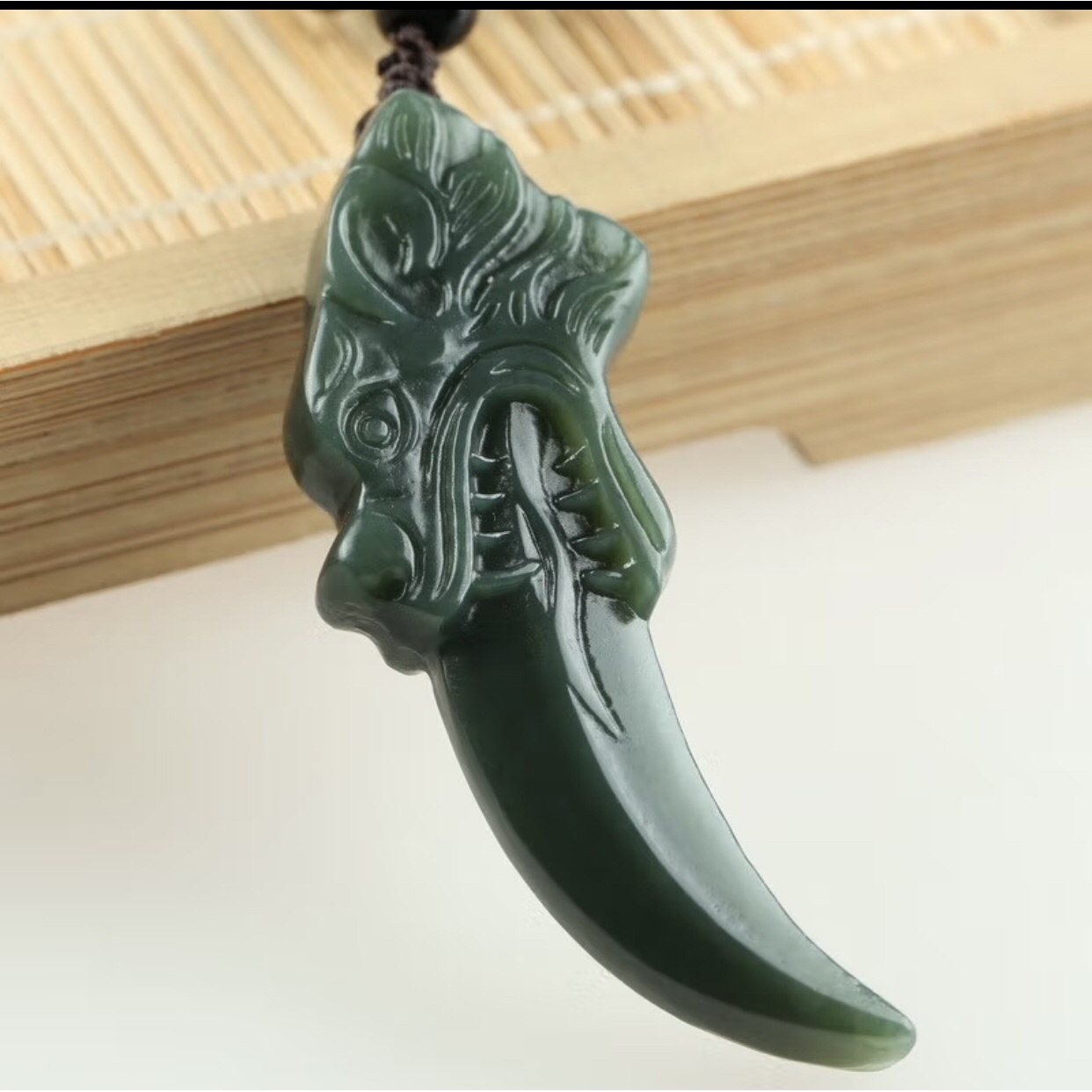 和田玉青玉狼牙吊坠项链玉坠挂件玉佩男女款礼物礼品