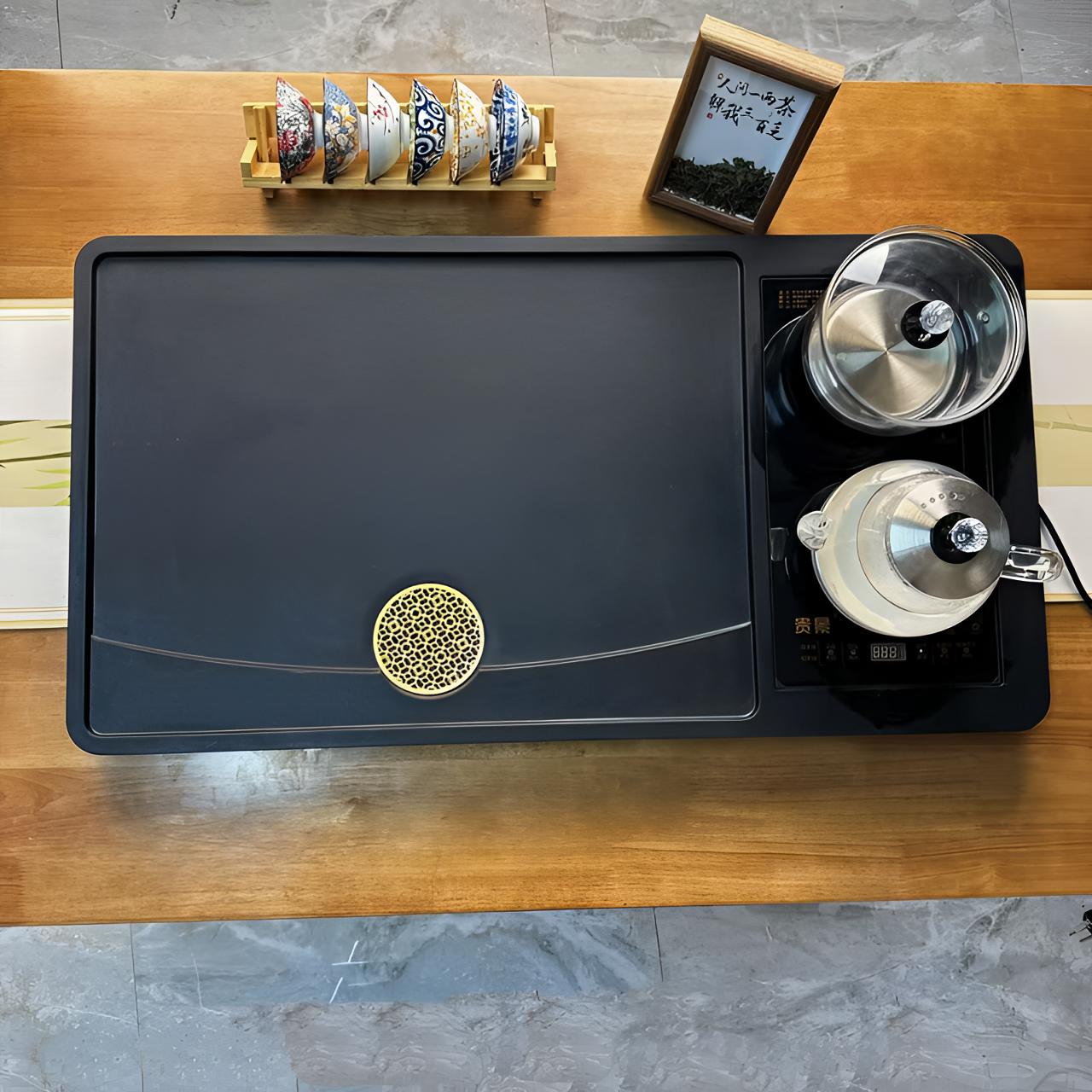 《圆窗花》乌金石茶盘全自动烧水一体款式轻奢简约大气办公家用款式