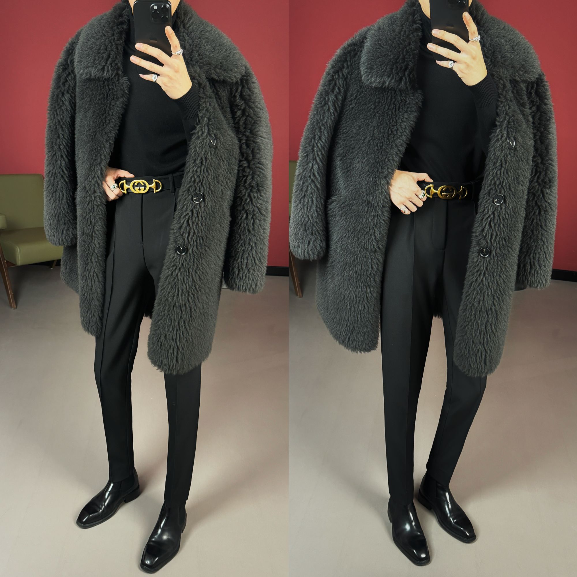 【西蒙曹】-冬季男士羊毛皮草保暖皮草大衣