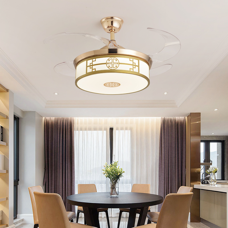 新中式餐厅风扇灯中国风隐形吊扇灯家用客厅灯中式禅意带灯电风扇