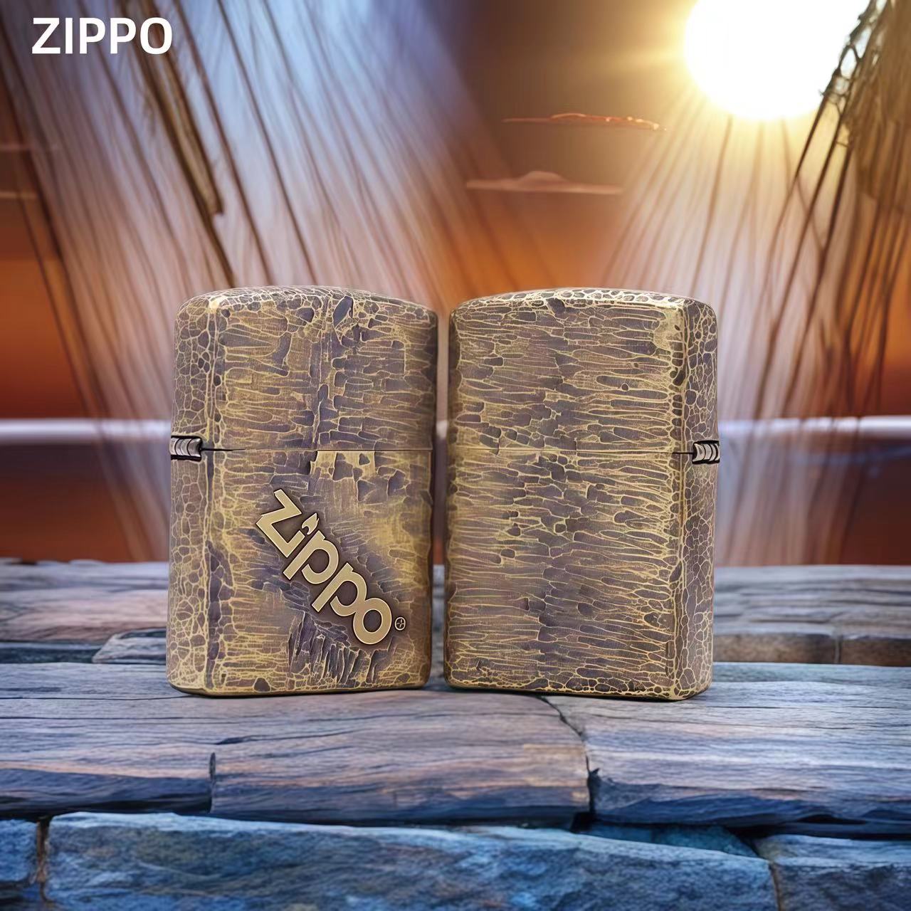 ZIPPO/之宝打火机黄铜168陨石坑斜标 DY8712DK