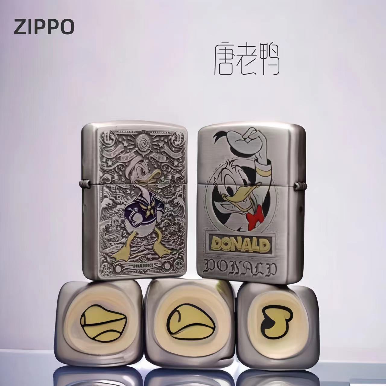 ZIPPO打火机熏银盔甲蚀刻填漆唐老鸭 可爱防风打火机  DY8710TQ
