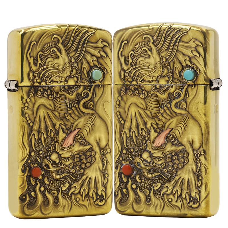 ZIPPO/之宝【雌雄貔貅】纤巧窄机黄铜盔甲打火机-DY9916DK