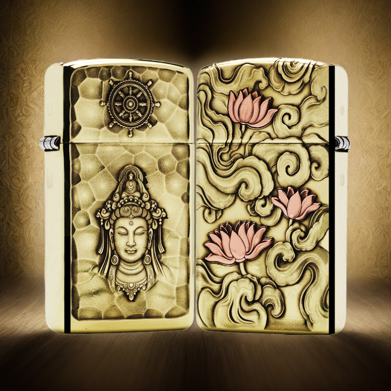 ZIPPO /之宝【观心步步生莲】纤巧窄机盔甲正品防风打火机DY9920FD