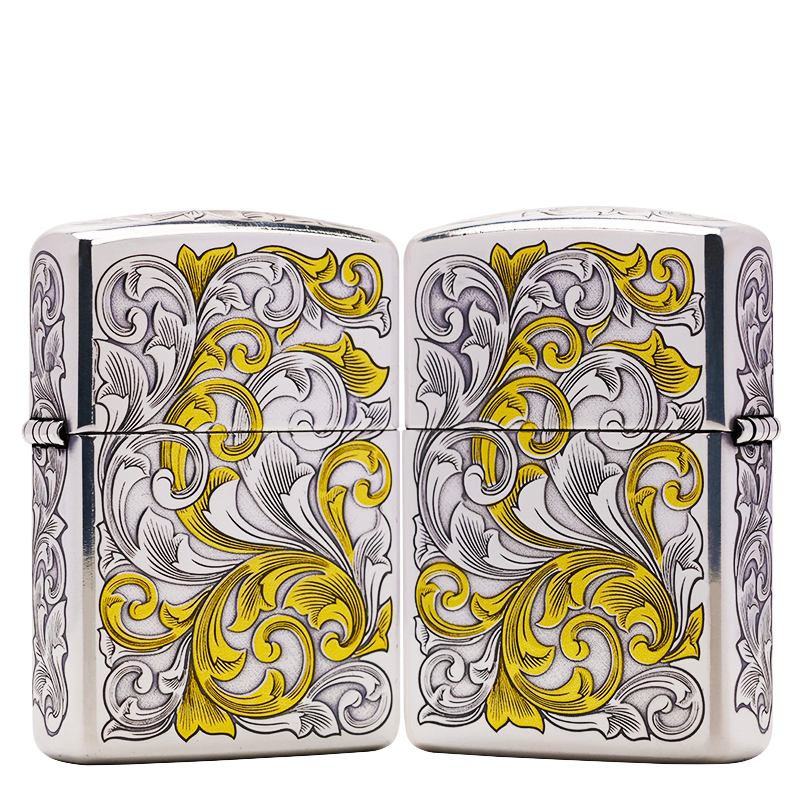 ZIPPO/之宝【大叶唐草花】镀银双色盔甲正品防风打火机 DY9920FD