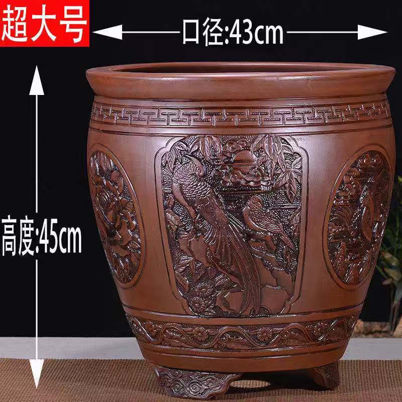 紫砂花盆仿古盆景盆浮雕兰花盆君子简约兰花盆特大号花盆中国风