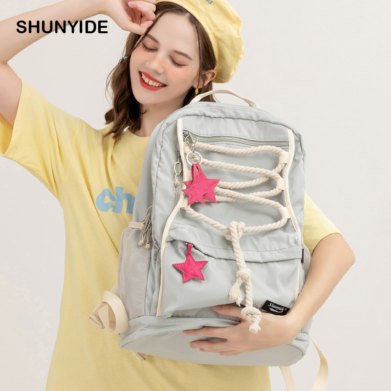 shunyide原创小众设计蕾丝星星包学生电脑书包出游轻便双肩包女