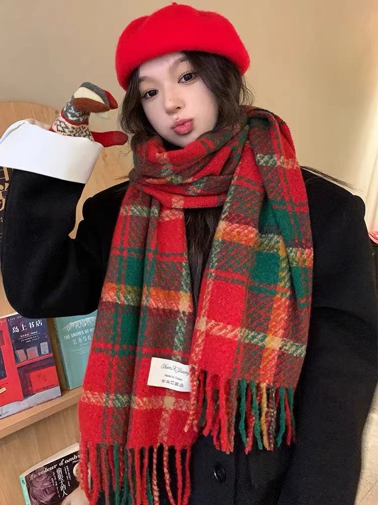 秋冬氛围感仿羊绒围巾女保暖复古学生长款披肩韩国ins防寒围脖女