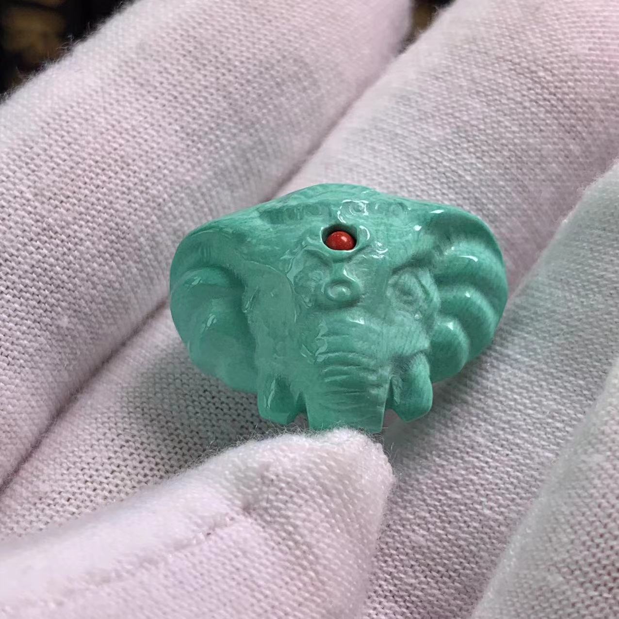 【约22mm宽象神背云】手工穿珠配饰 （盘玩走老油绿）多样性发货