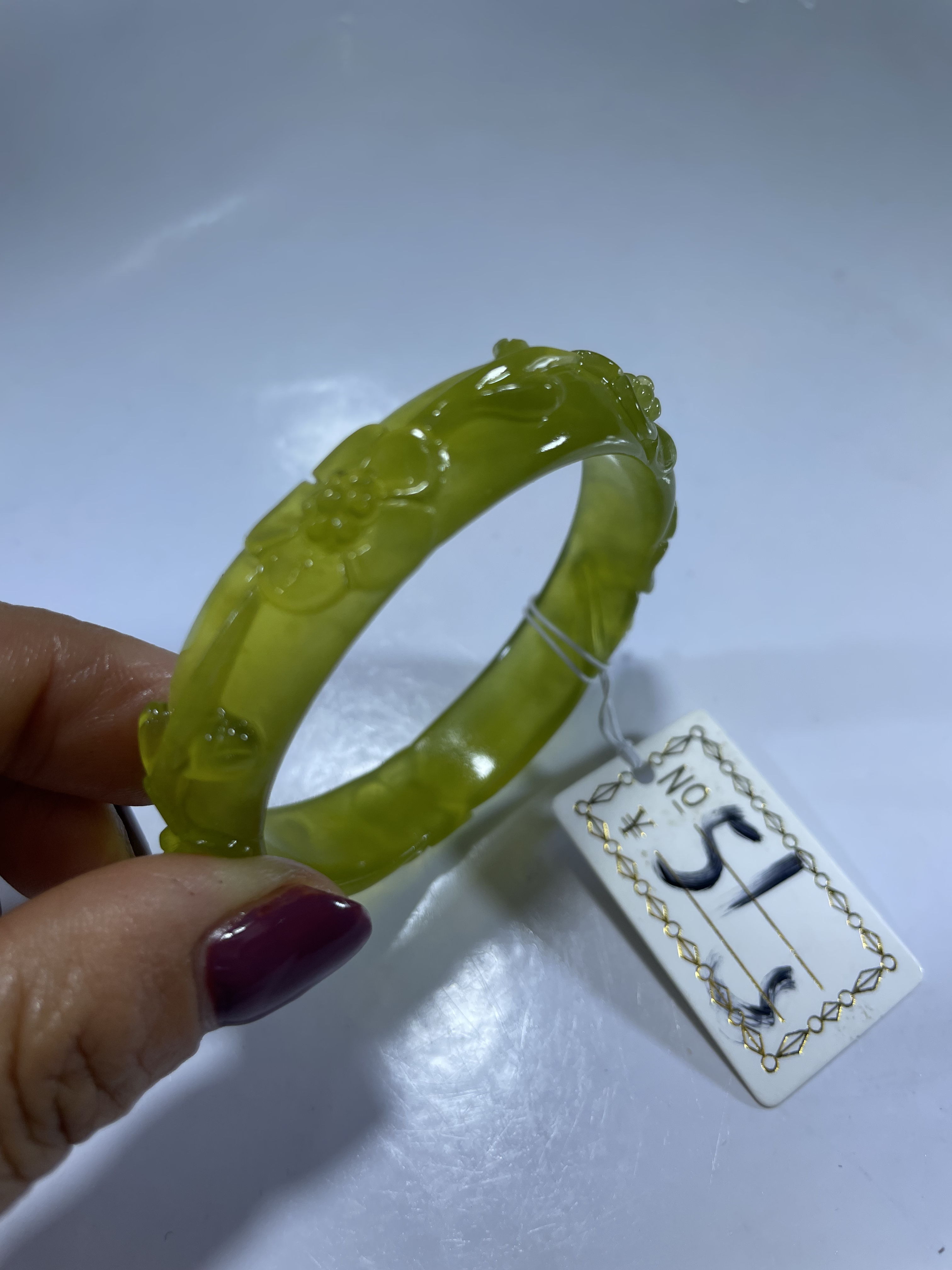 岫玉黄金玉精雕梅花手镯5051口径（9号